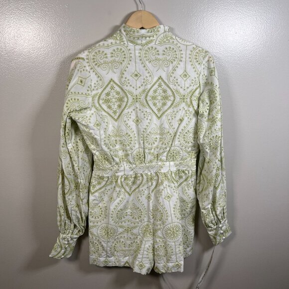 Vita Grace Neesha Playsuit Romper Size Small Green Embroidered Vacation Resort - Picture 3 of 11